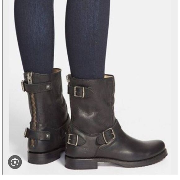 8 frye veronica black leather moto biker boot-bootie - Picture 5 of 12